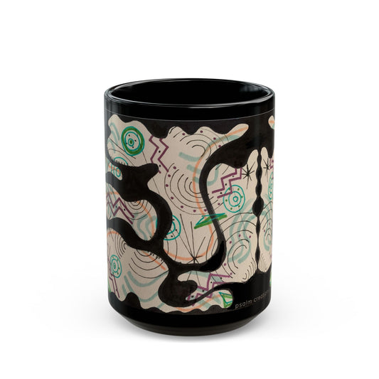 Abstract Black Art Mug — Modern Geometric Swirl Design (11oz & 15oz)
