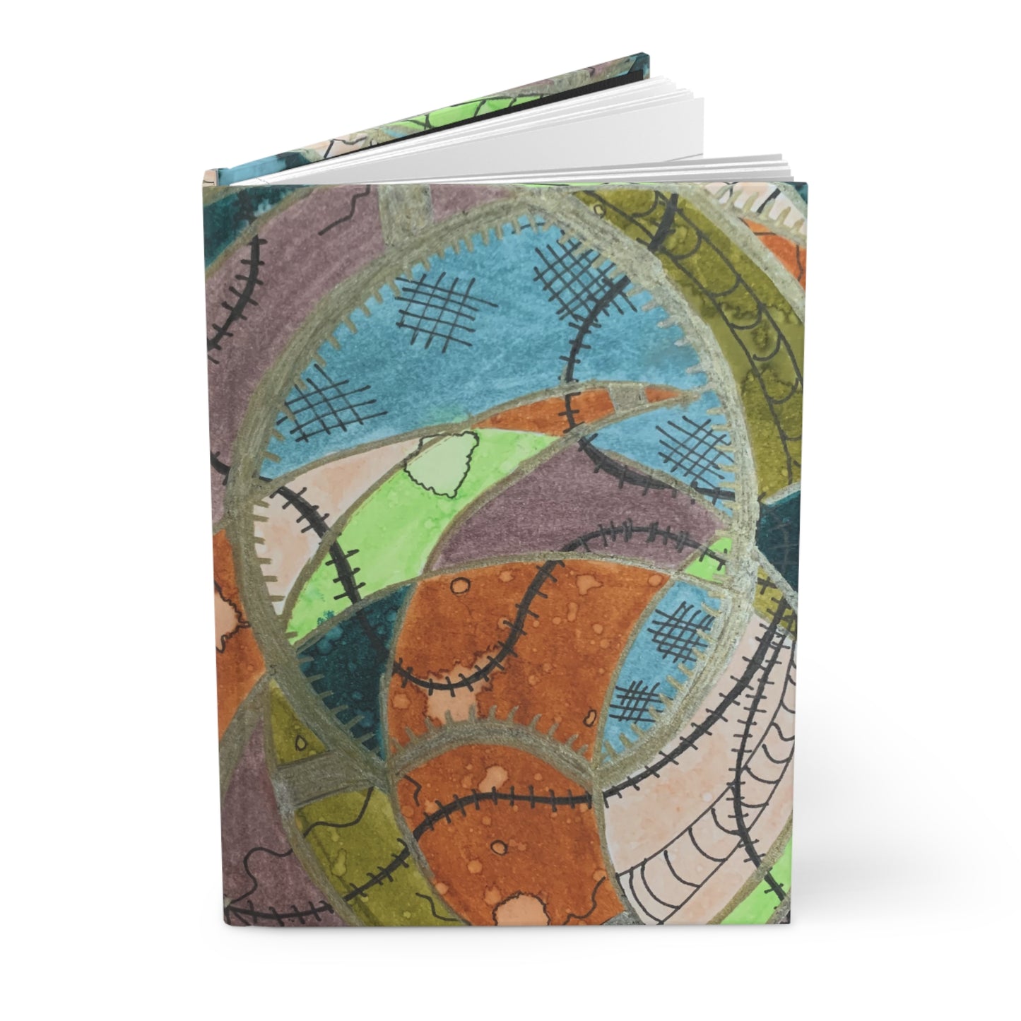 Abstract Patchwork Hardcover Journal — Colorful Stitched Art Notebook