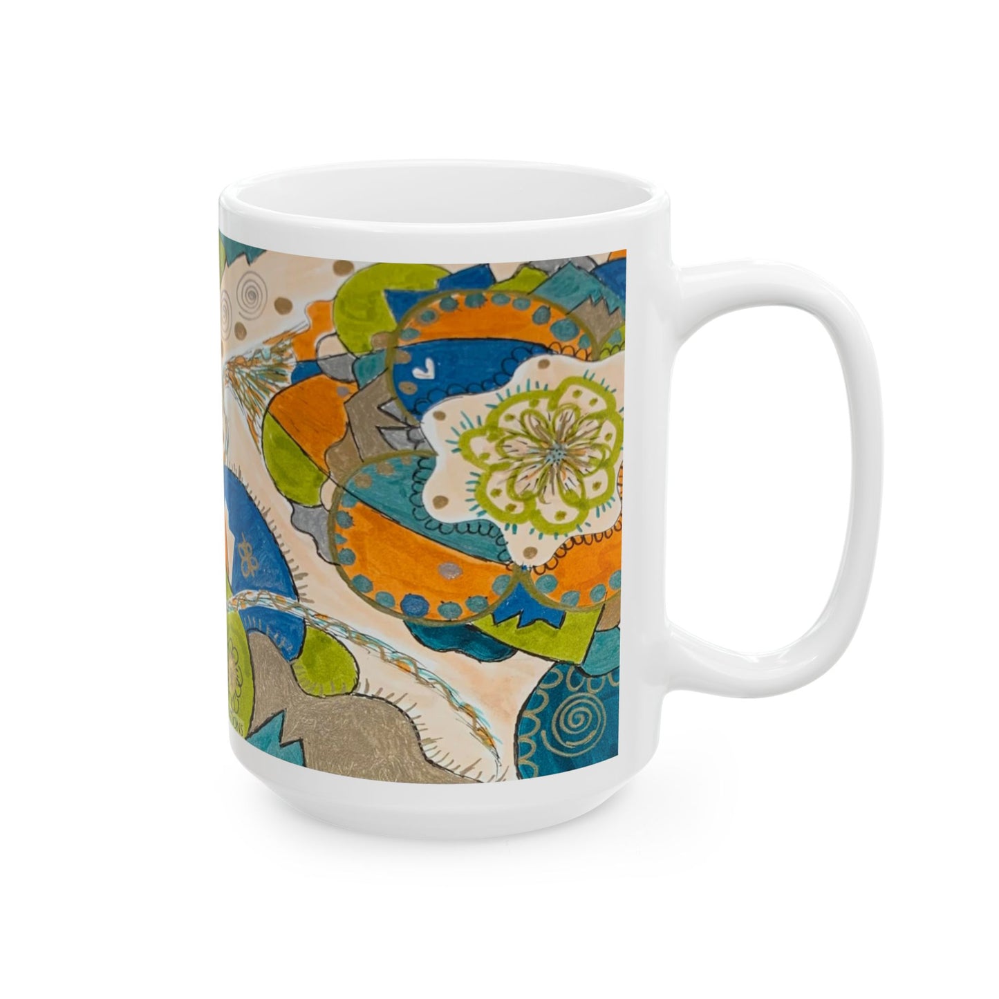 Bohemian Floral Ceramic Mug – Colorful Mandala Pattern (11oz & 15oz)