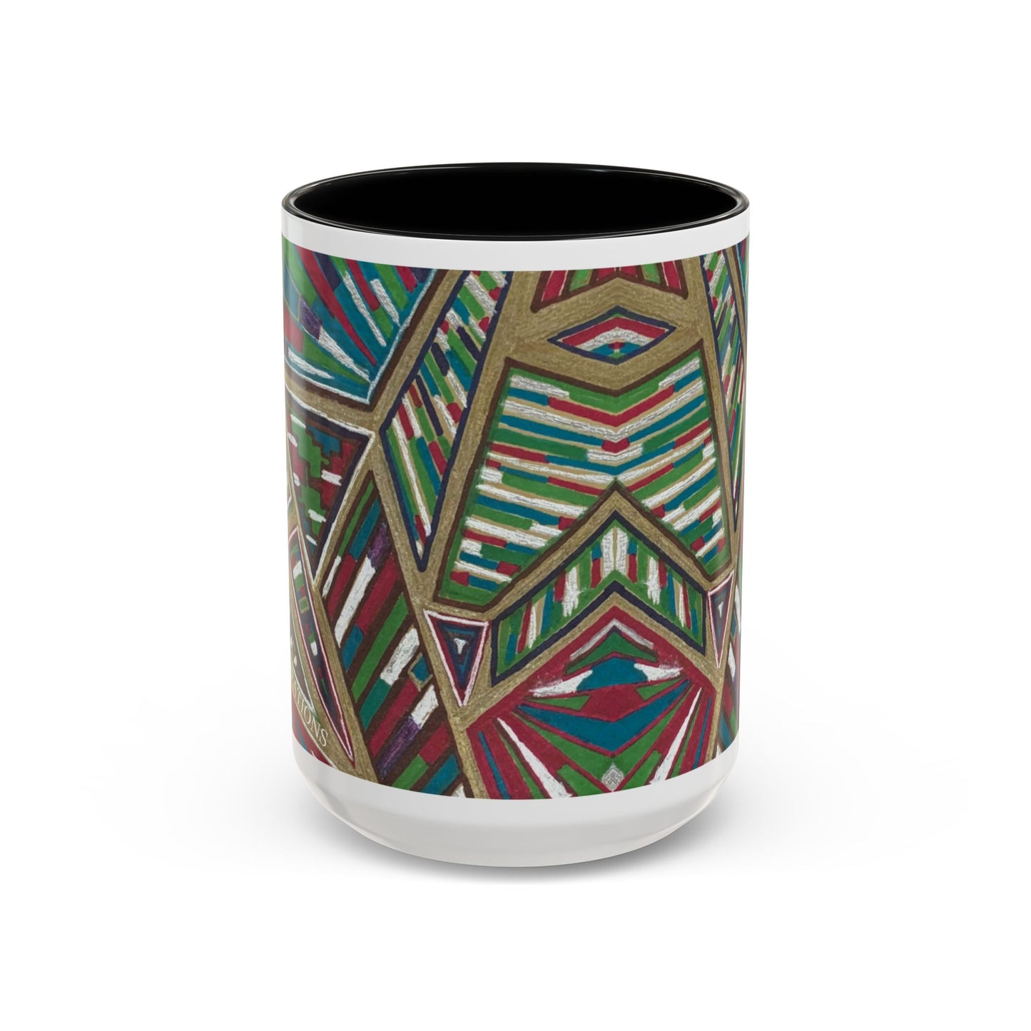 Geometric Abstract Accent Coffee Mug — Colorful Tribal Pattern 11/15oz