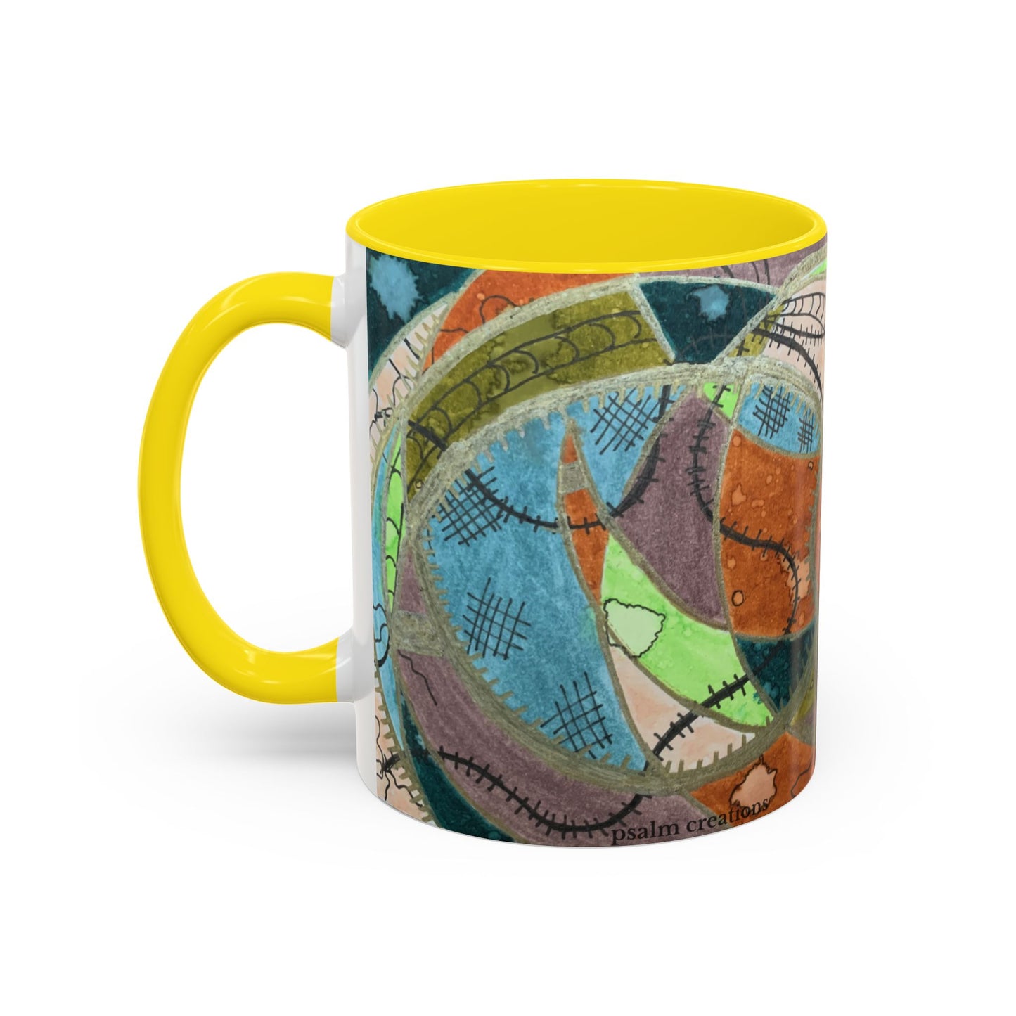 A Stitch in Time Accent Coffee Mug — Colorful Boho Art Ceramic