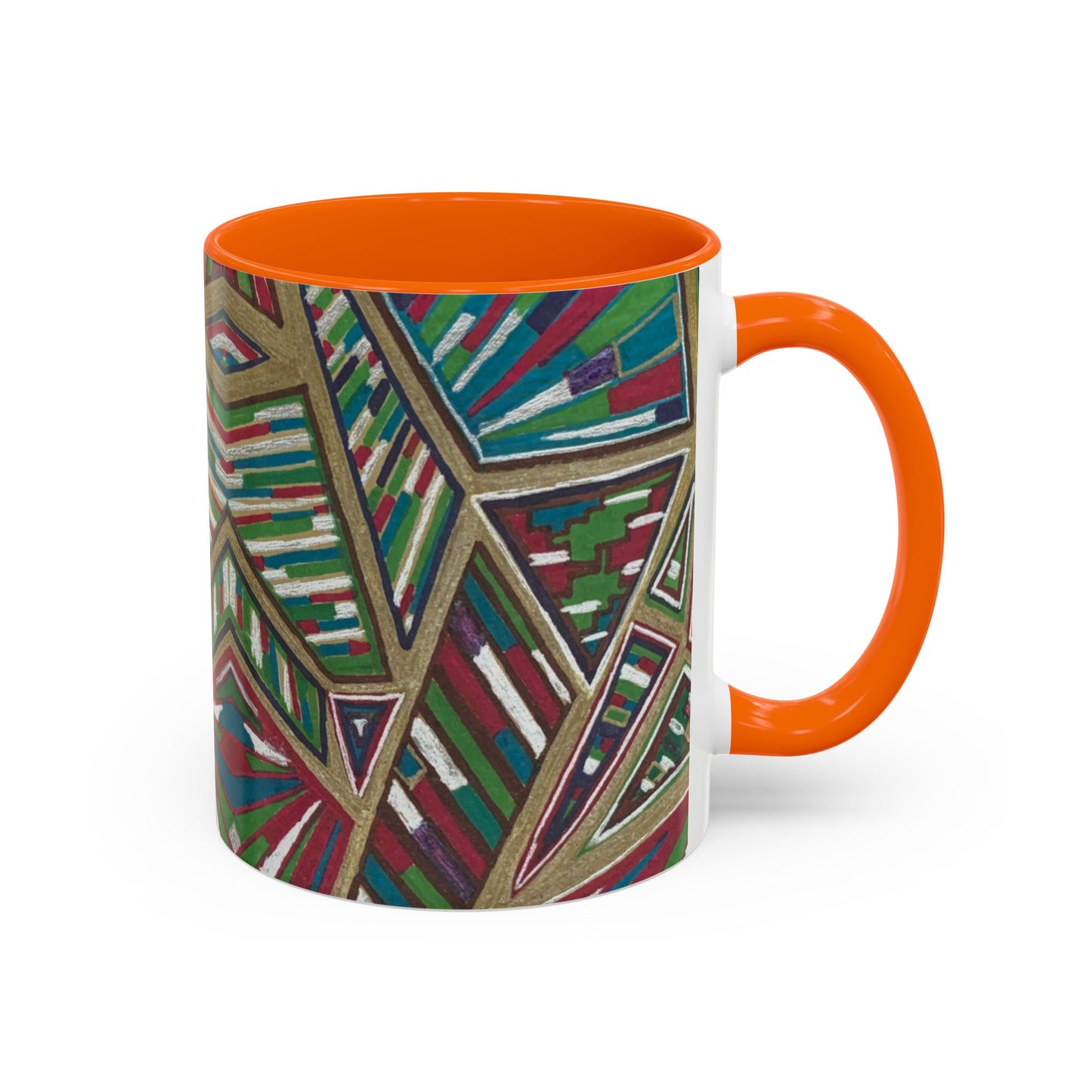 Geometric Abstract Accent Coffee Mug — Colorful Tribal Pattern 11/15oz