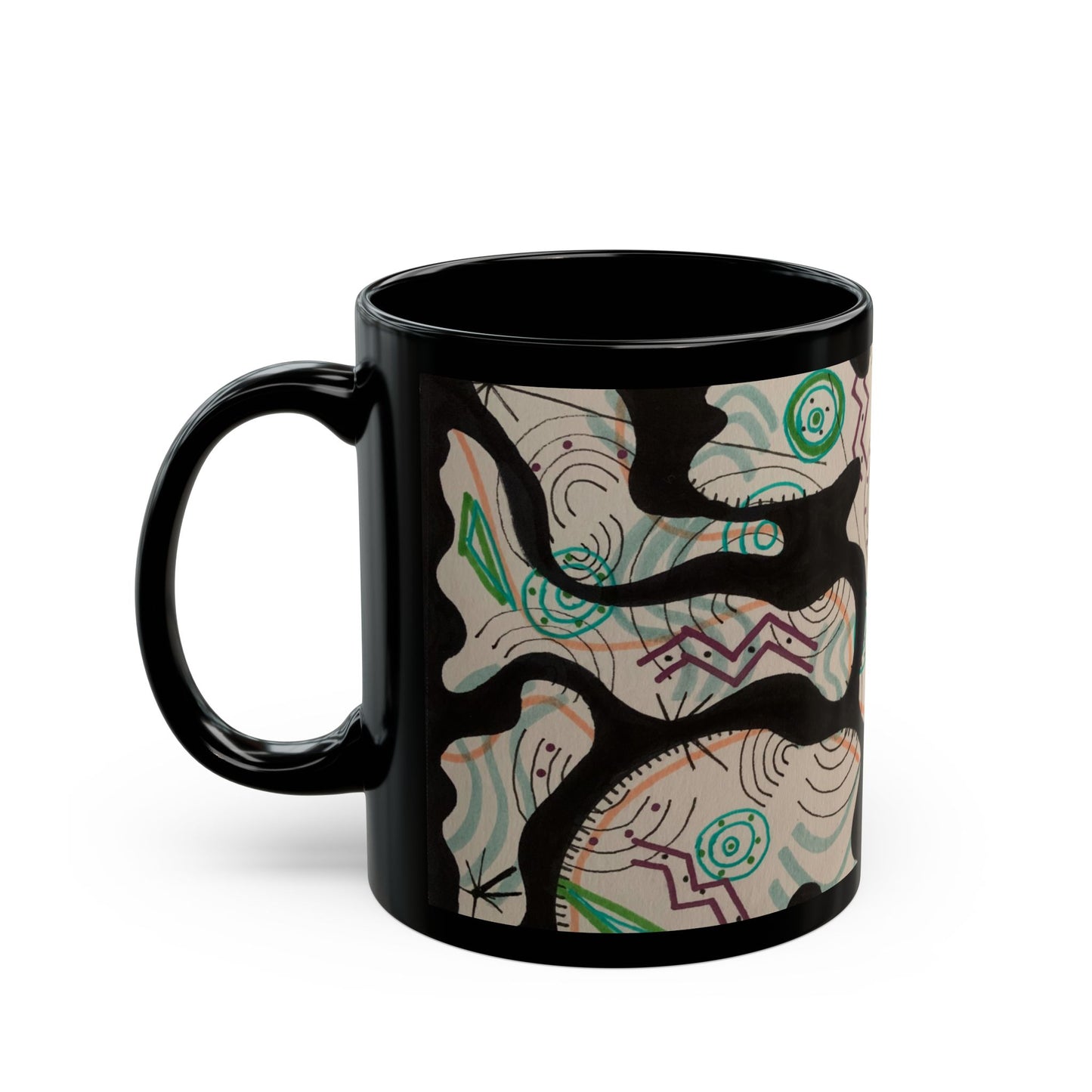Abstract Black Art Mug — Modern Geometric Swirl Design (11oz & 15oz)