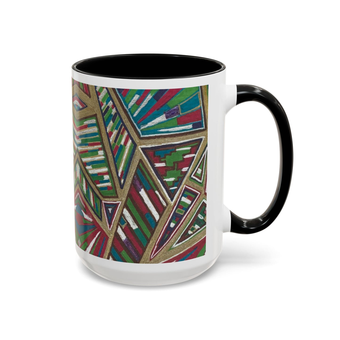 Geometric Abstract Accent Coffee Mug — Colorful Tribal Pattern 11/15oz