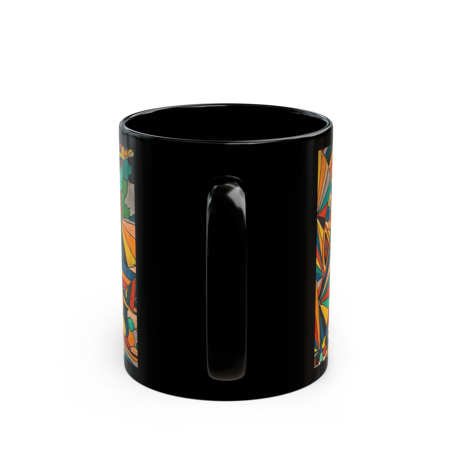 Colorful Abstract Art Black Mug — Vibrant Geometric Coffee Cup (11oz/15oz)