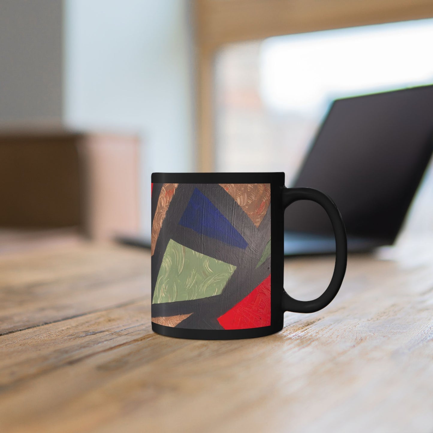 Geometric Tribal Pattern Black Mug — Bold Abstract Art Coffee Cup (11oz/15oz)