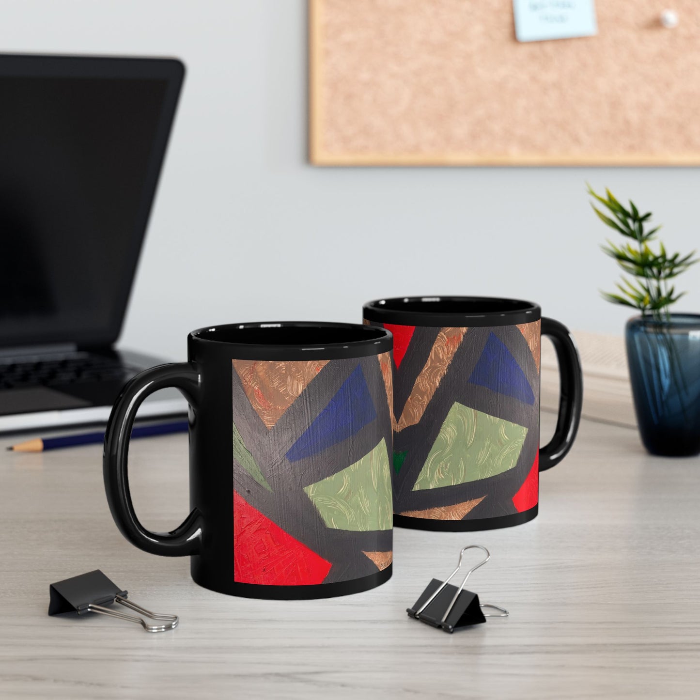 Geometric Tribal Pattern Black Mug — Bold Abstract Art Coffee Cup (11oz/15oz)