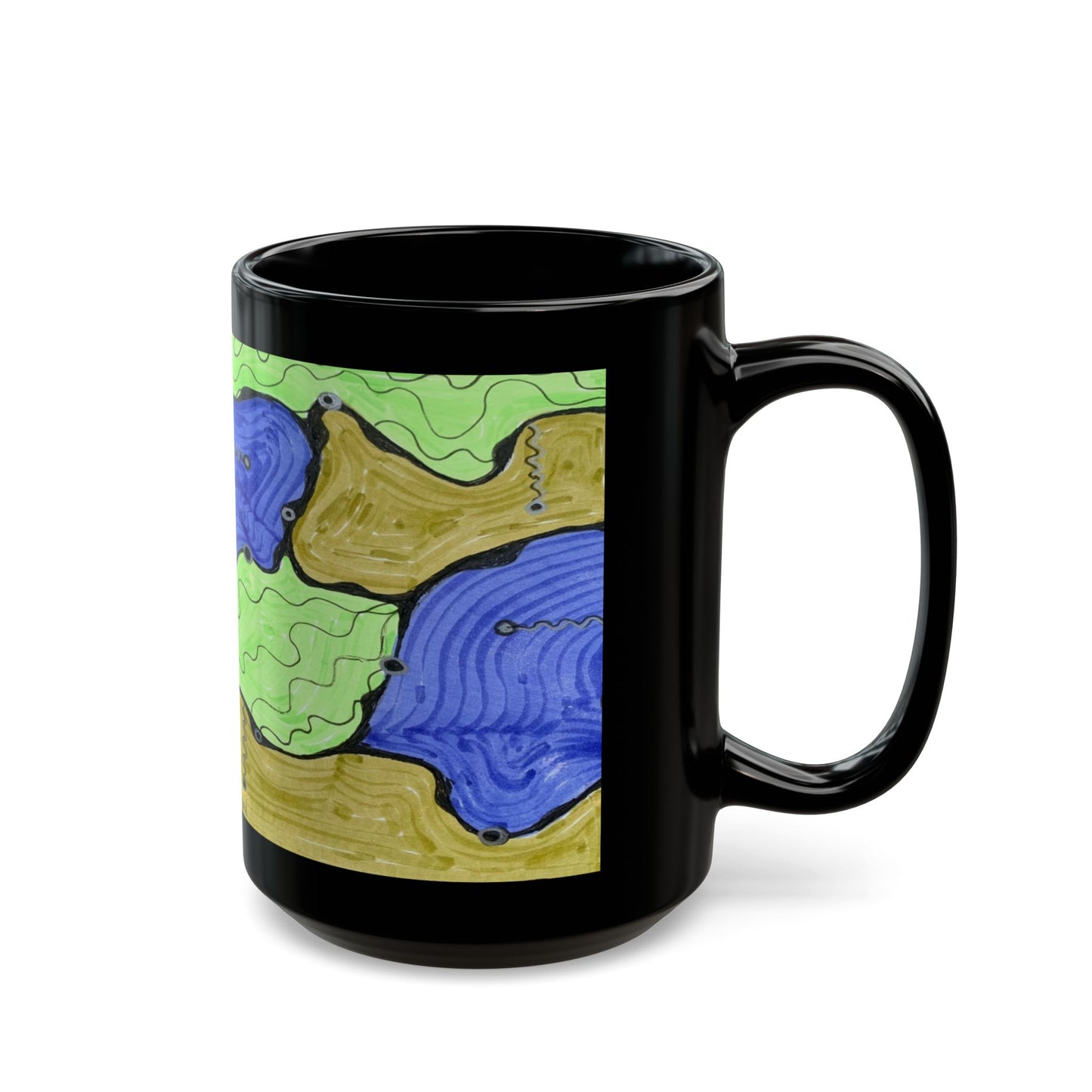Fluid Abstract Black Mug — Colorful  Oceanic Art Coffee Cup (11oz/15oz)