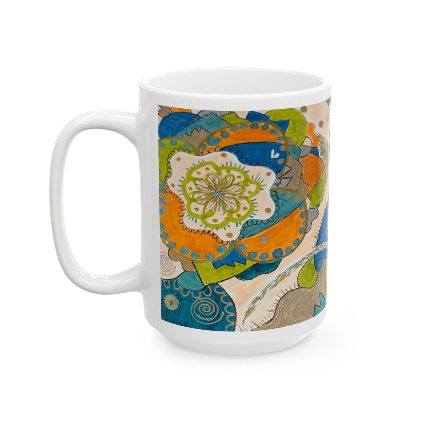Bohemian Floral Ceramic Mug – Colorful Mandala Pattern (11oz & 15oz)