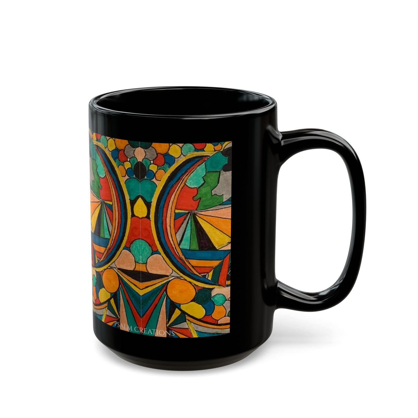 Colorful Abstract Art Black Mug — Vibrant Geometric Coffee Cup (11oz/15oz)