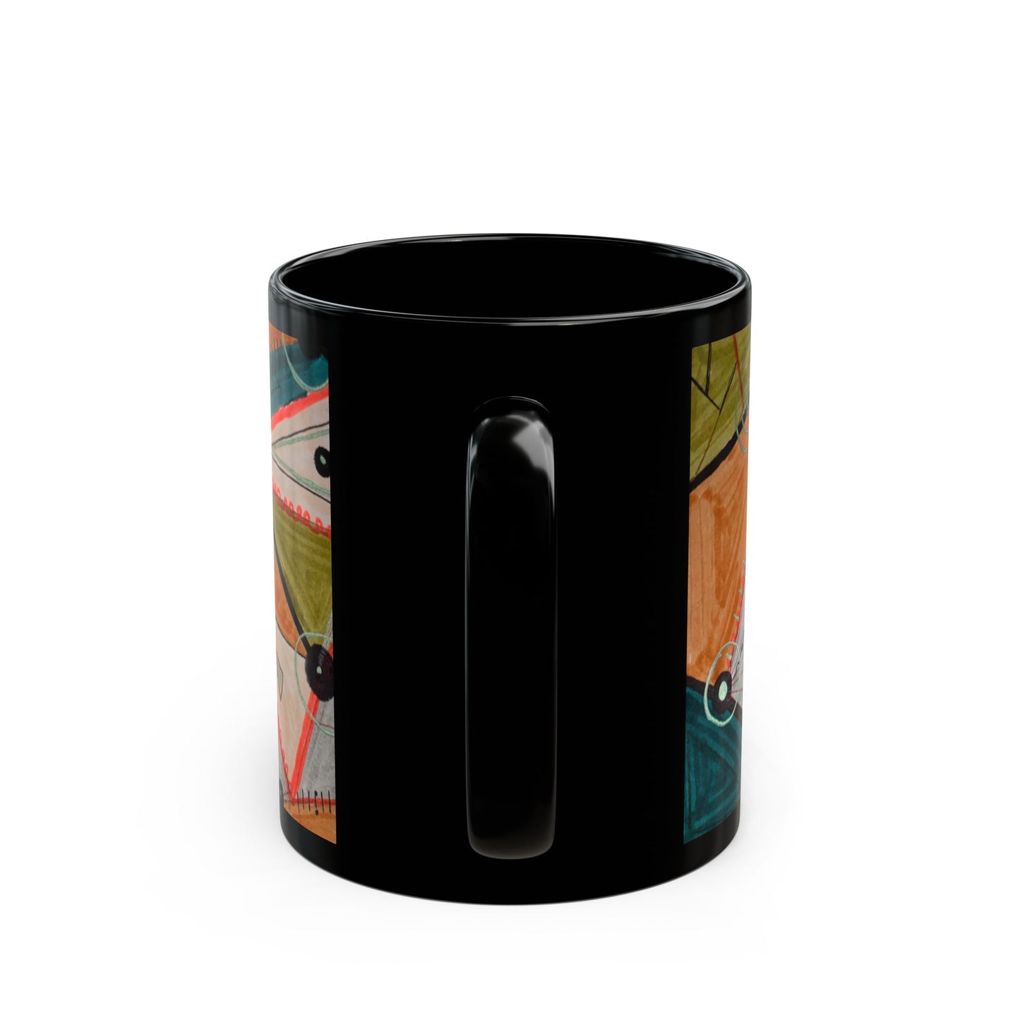 Abstract Geometric Art Mug — Colorful Patterned Black Ceramic Coffee Cup (11oz/15oz)