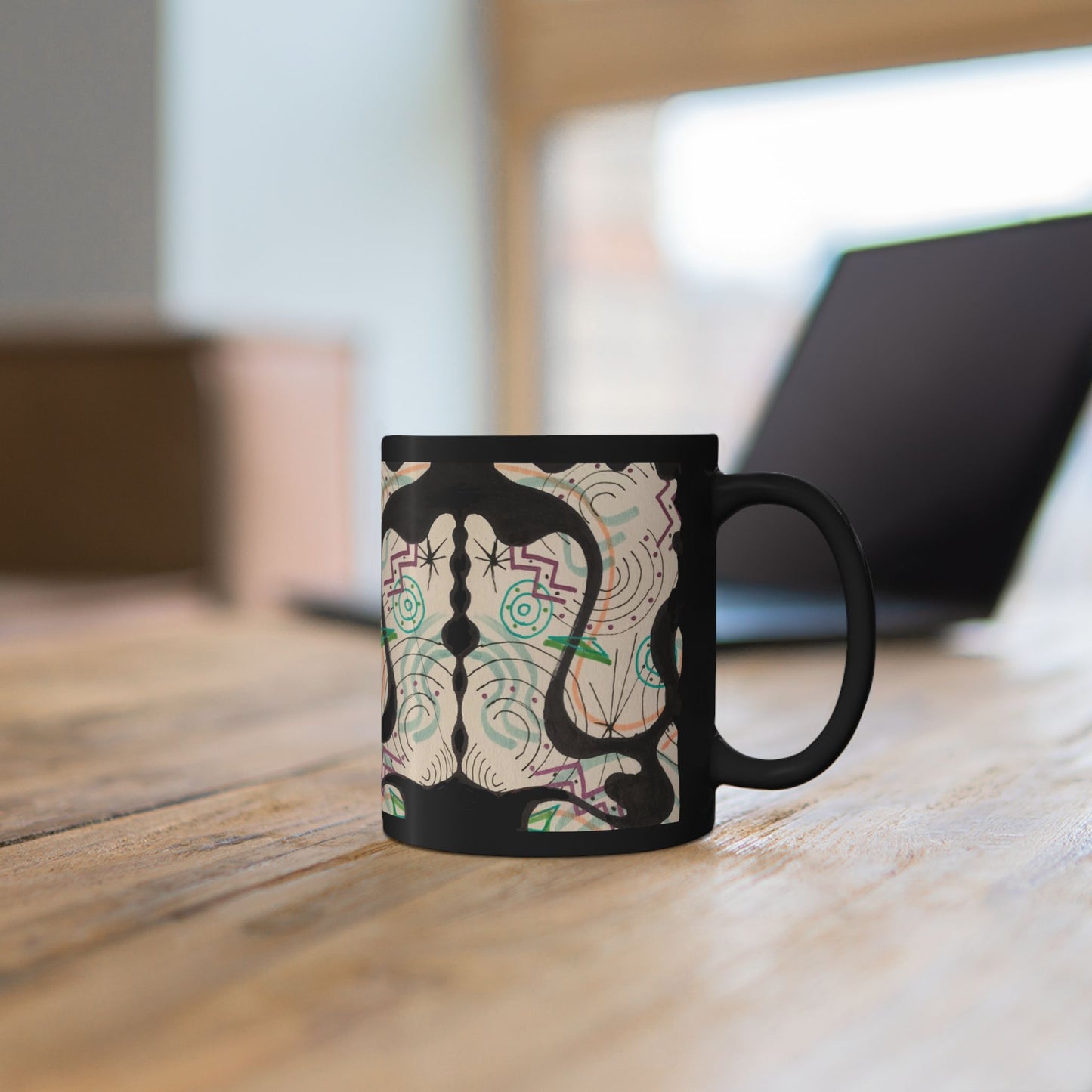 Abstract Black Art Mug — Modern Geometric Swirl Design (11oz & 15oz)