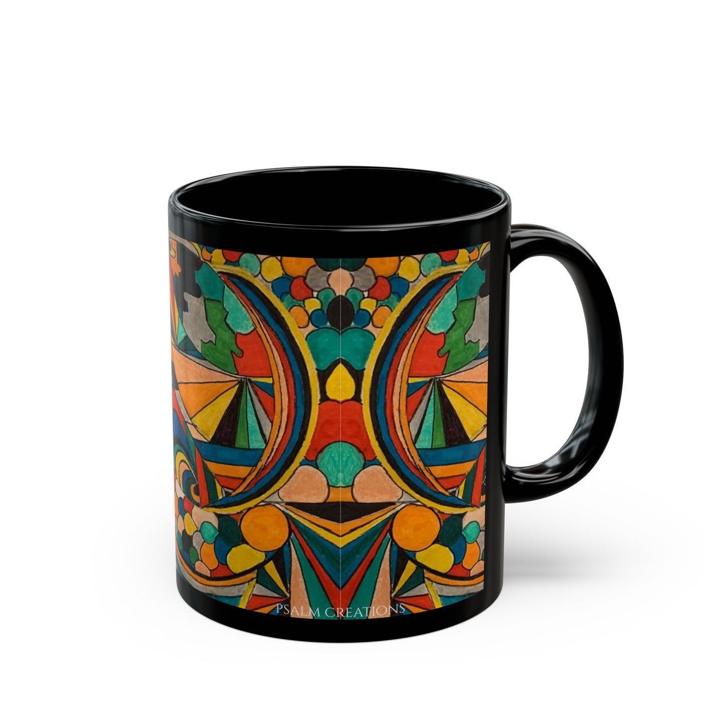 Colorful Abstract Art Black Mug — Vibrant Geometric Coffee Cup (11oz/15oz)