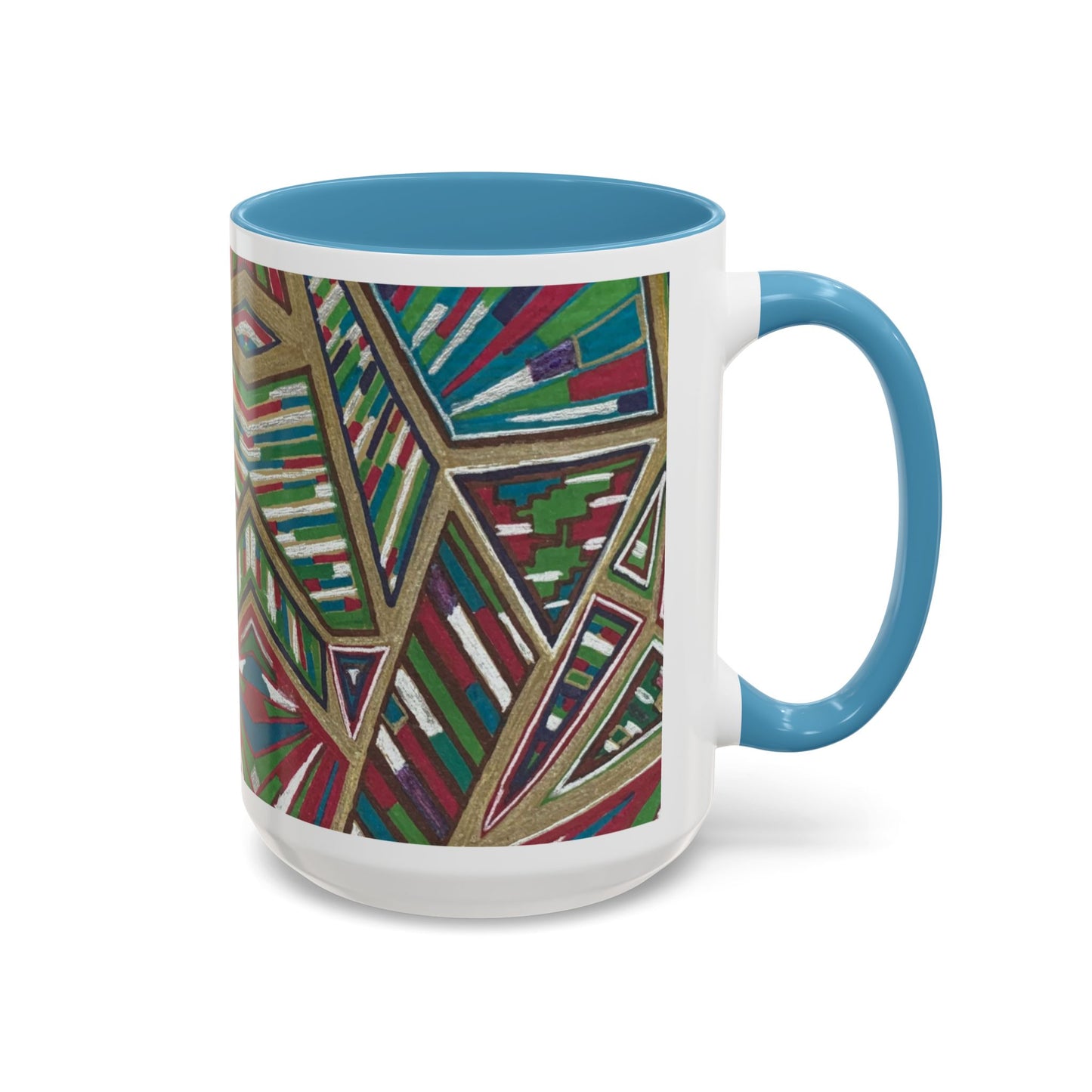 Geometric Abstract Accent Coffee Mug — Colorful Tribal Pattern 11/15oz