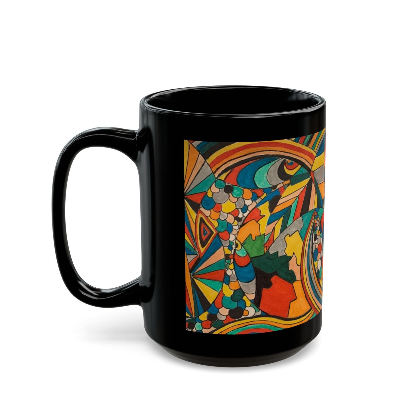 Colorful Abstract Art Black Mug — Vibrant Geometric Coffee Cup (11oz/15oz)