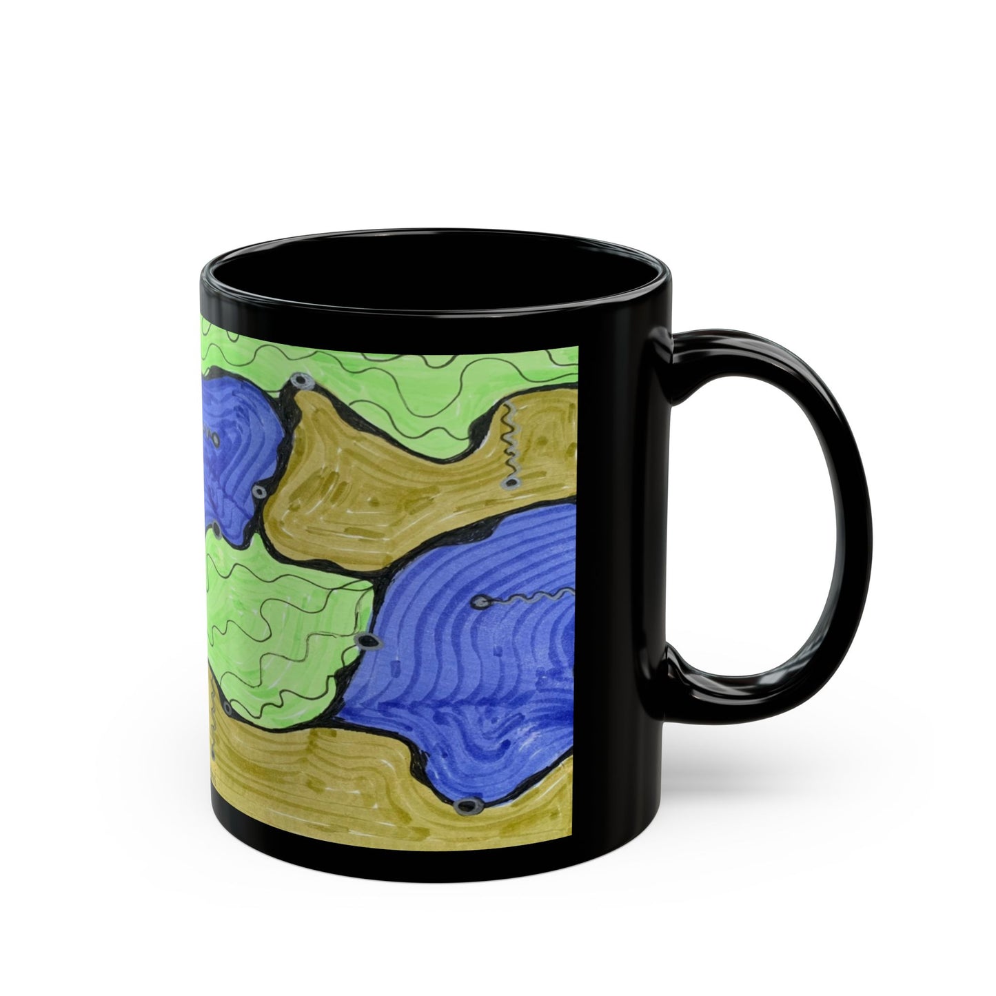 Fluid Abstract Black Mug — Colorful  Oceanic Art Coffee Cup (11oz/15oz)