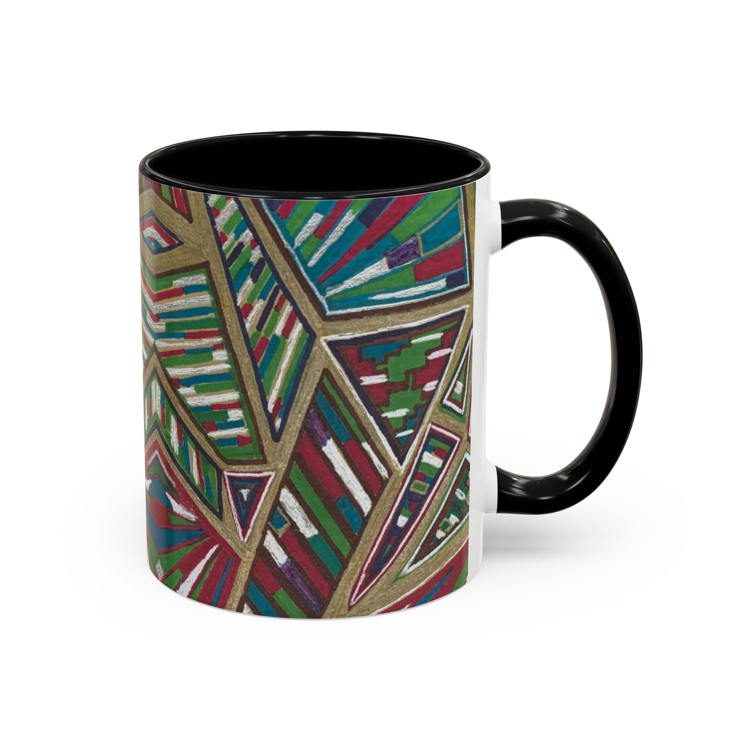 Geometric Abstract Accent Coffee Mug — Colorful Tribal Pattern 11/15oz