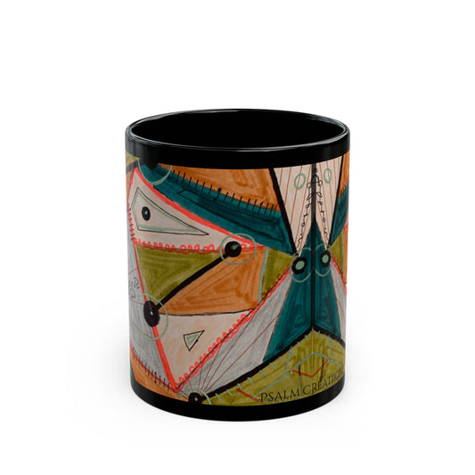 Abstract Geometric Art Mug — Colorful Patterned Black Ceramic Coffee Cup (11oz/15oz)