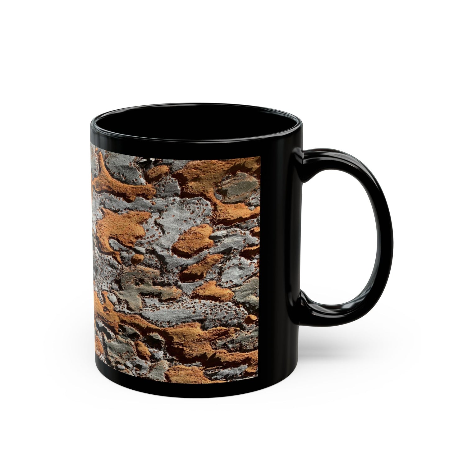 Rustic Birch Bark Pattern Mug — Nature-Inspired Black Ceramic Coffee Cup (11oz/15oz)