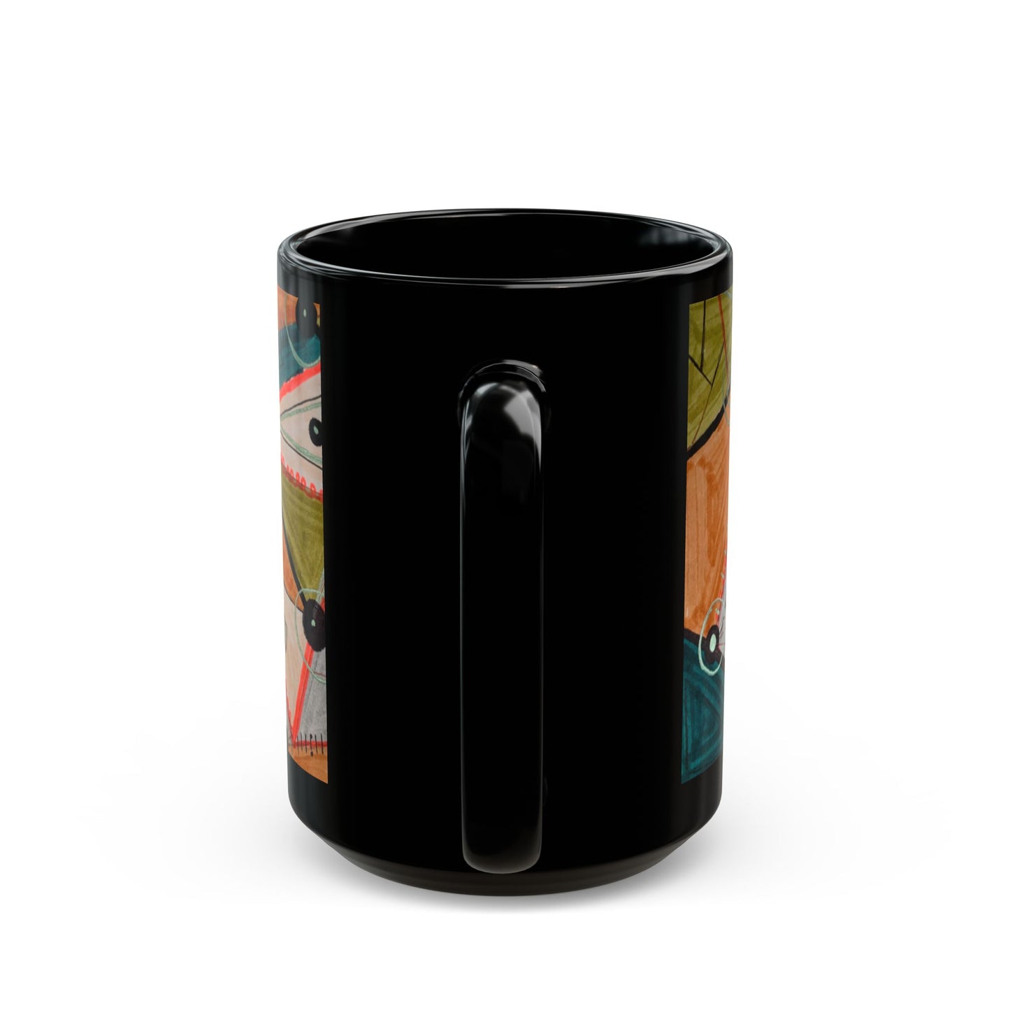 Abstract Geometric Art Mug — Colorful Patterned Black Ceramic Coffee Cup (11oz/15oz)