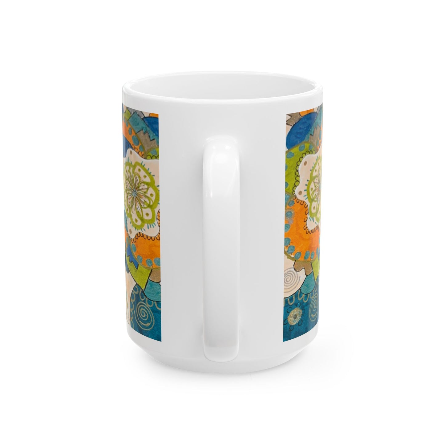 Bohemian Floral Ceramic Mug – Colorful Mandala Pattern (11oz & 15oz)