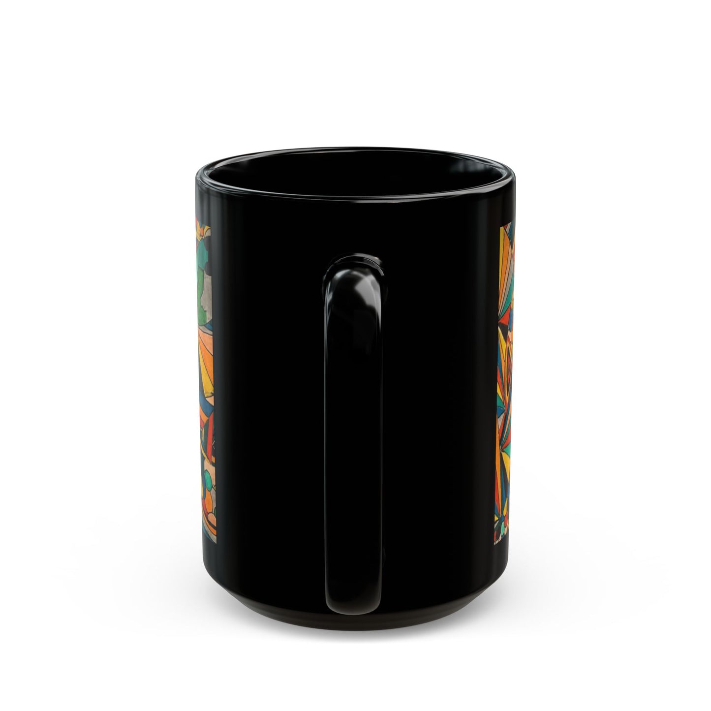 Colorful Abstract Art Black Mug — Vibrant Geometric Coffee Cup (11oz/15oz)