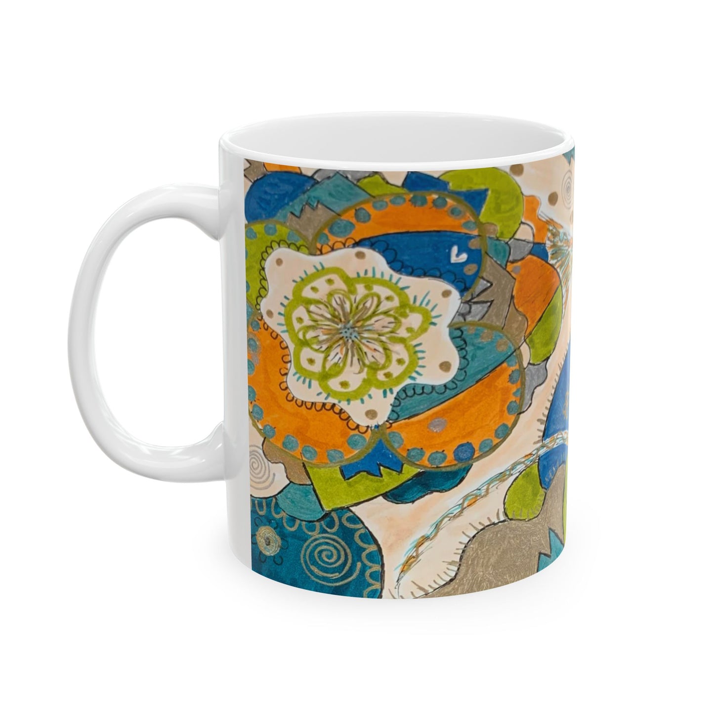 Bohemian Floral Ceramic Mug – Colorful Mandala Pattern (11oz & 15oz)