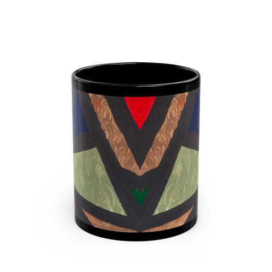 Geometric Tribal Pattern Black Mug — Bold Abstract Art Coffee Cup (11oz/15oz)