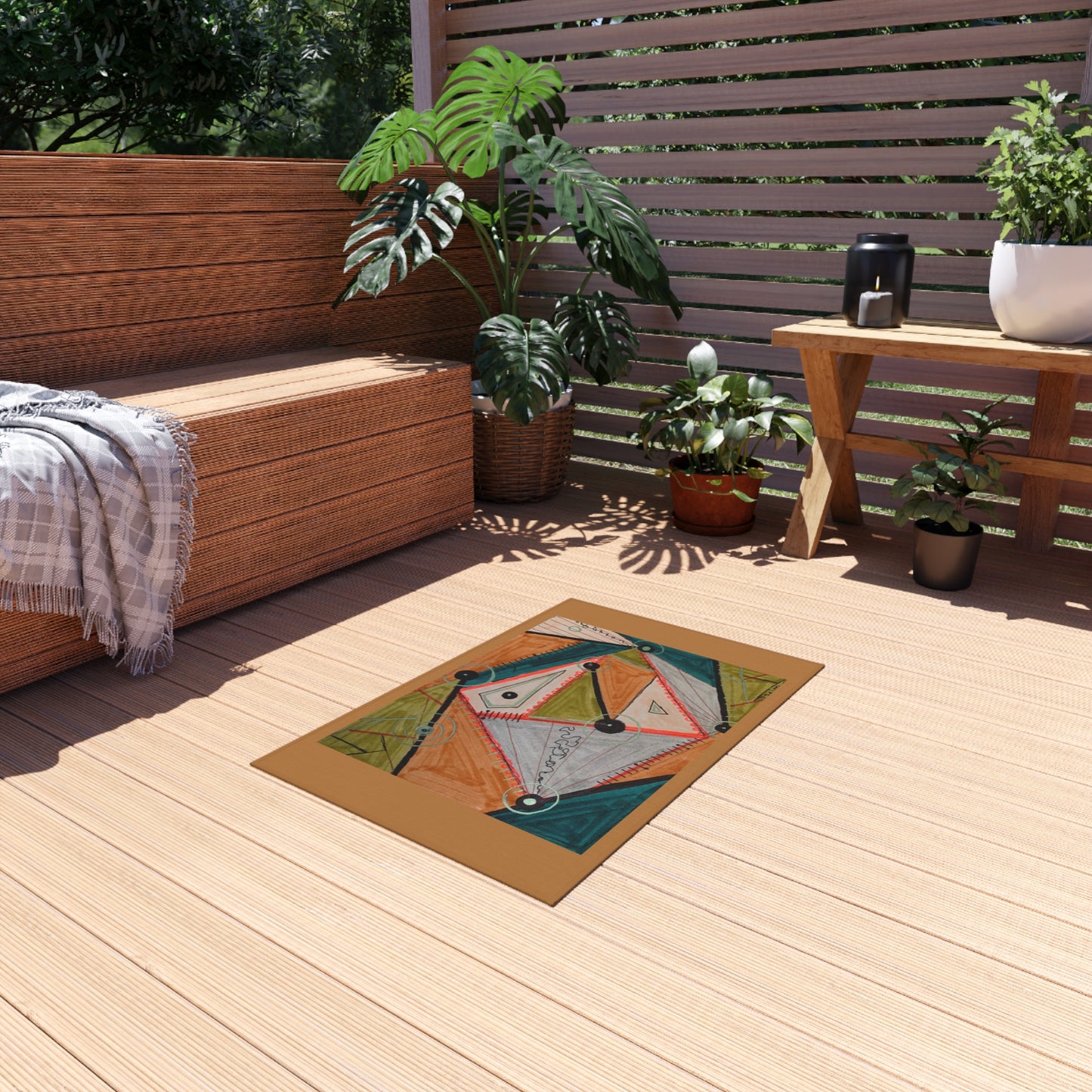Abstract Geometric Outdoor Rug — Modern Colorful Patio Mat