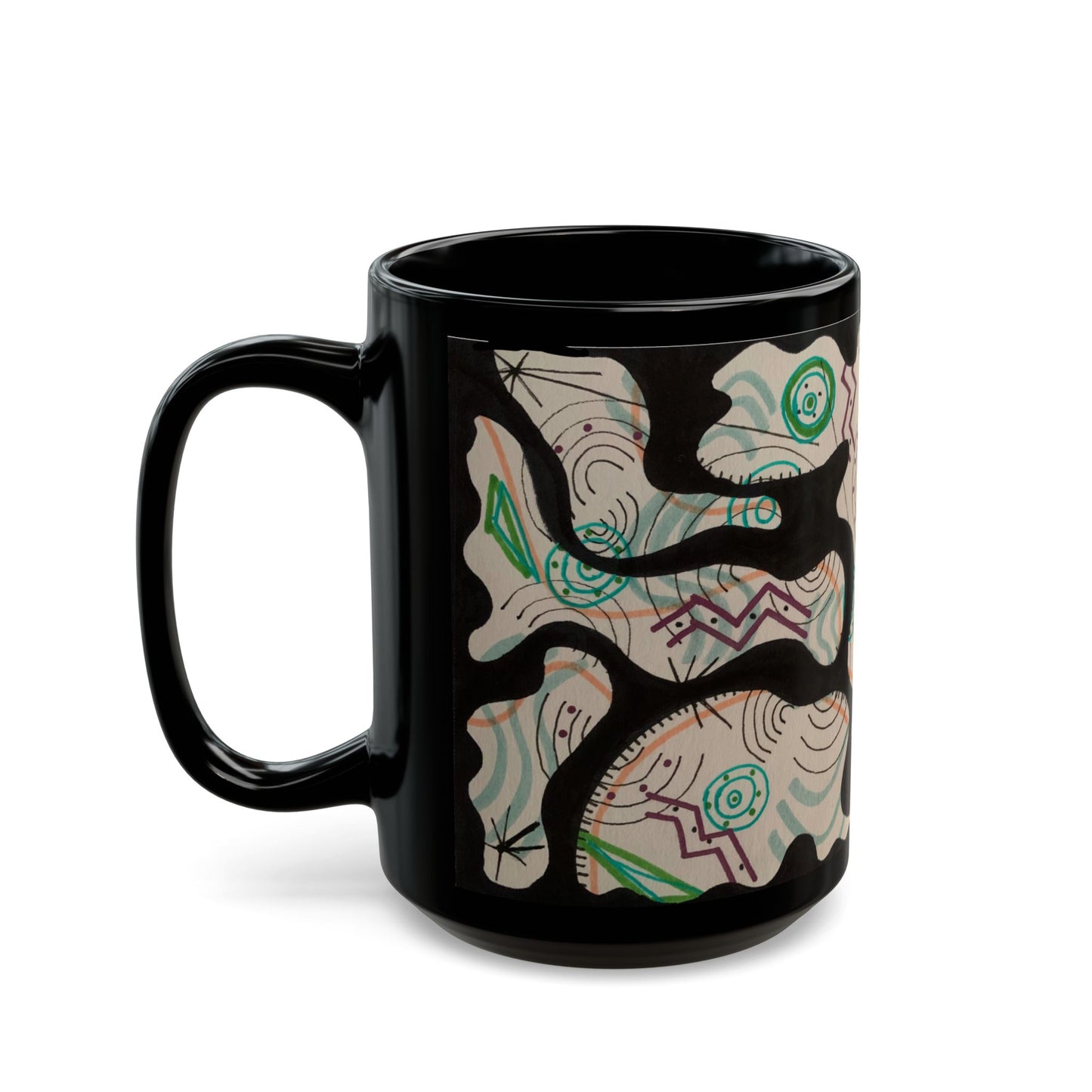 Abstract Black Art Mug — Modern Geometric Swirl Design (11oz & 15oz)