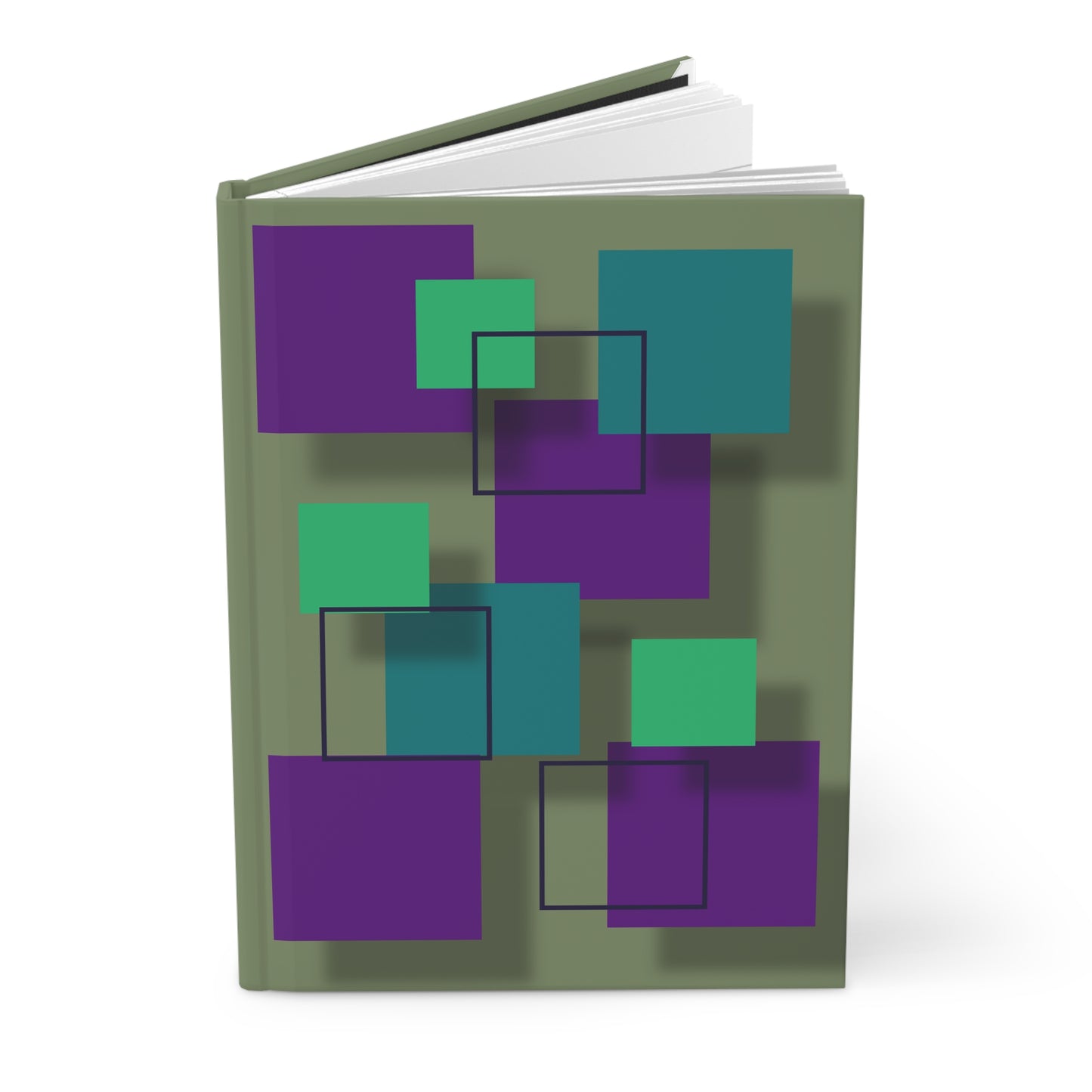 Elsewhere -Abstract Geometric Hardcover Journal — Purple & Teal Square Pattern