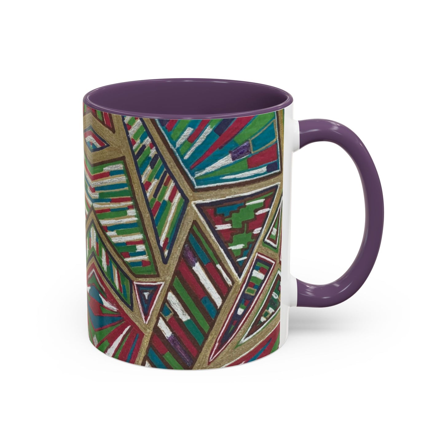 Geometric Abstract Accent Coffee Mug — Colorful Tribal Pattern 11/15oz