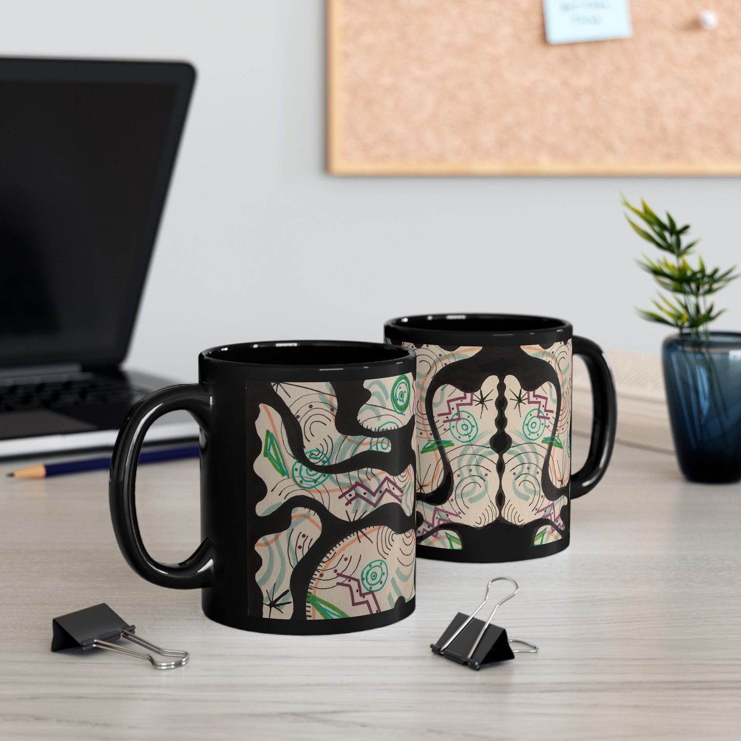 Abstract Black Art Mug — Modern Geometric Swirl Design (11oz & 15oz)