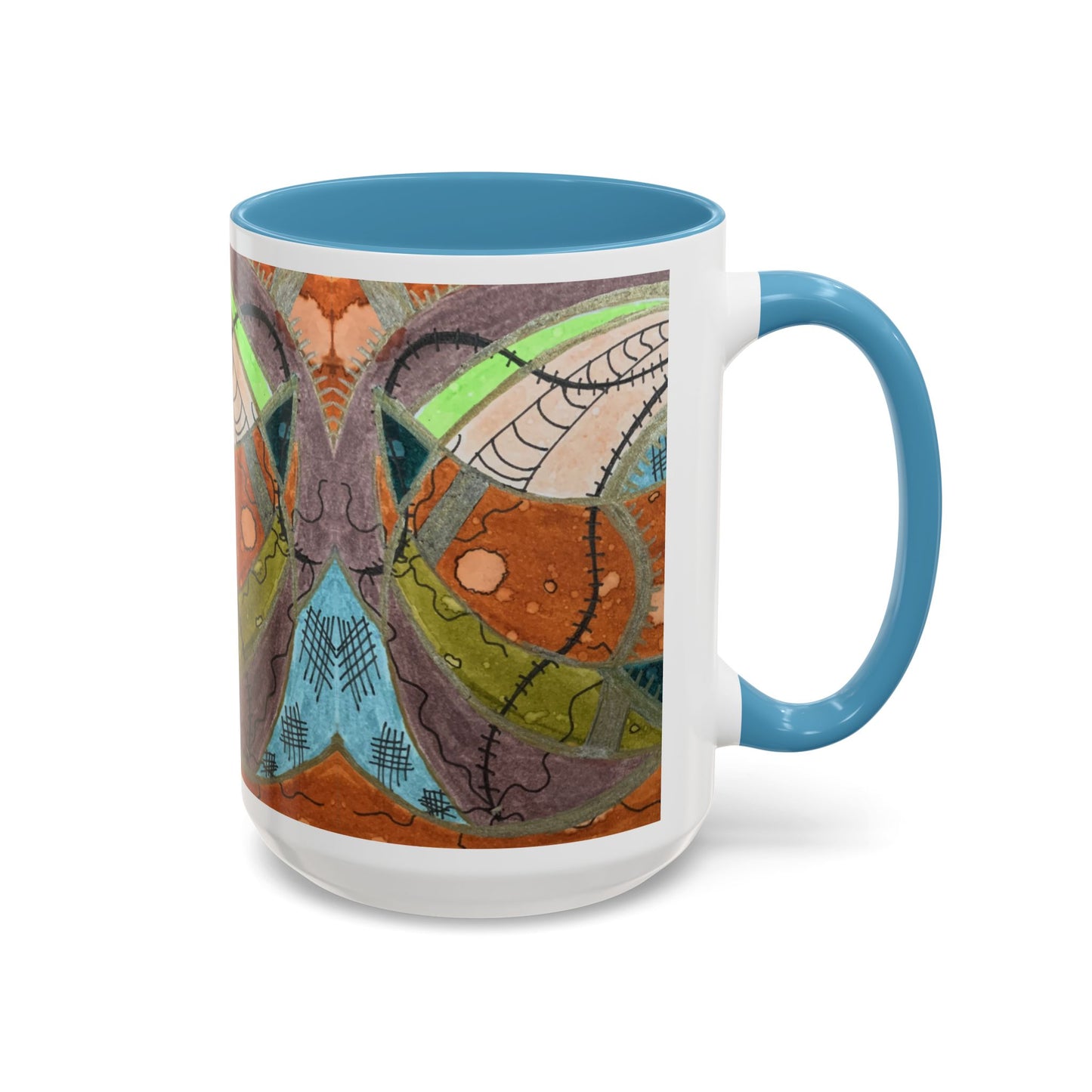 A Stitch in Time Accent Coffee Mug — Colorful Boho Art Ceramic