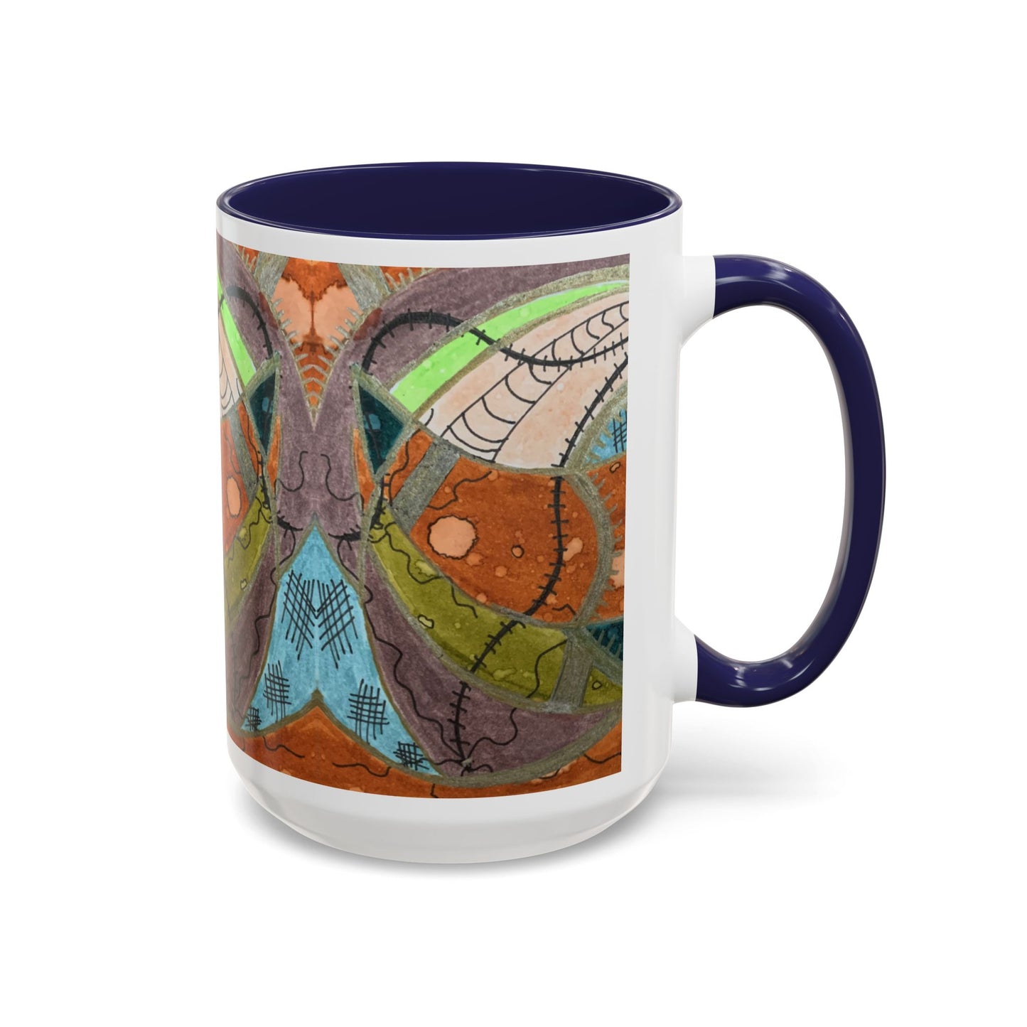 A Stitch in Time Accent Coffee Mug — Colorful Boho Art Ceramic