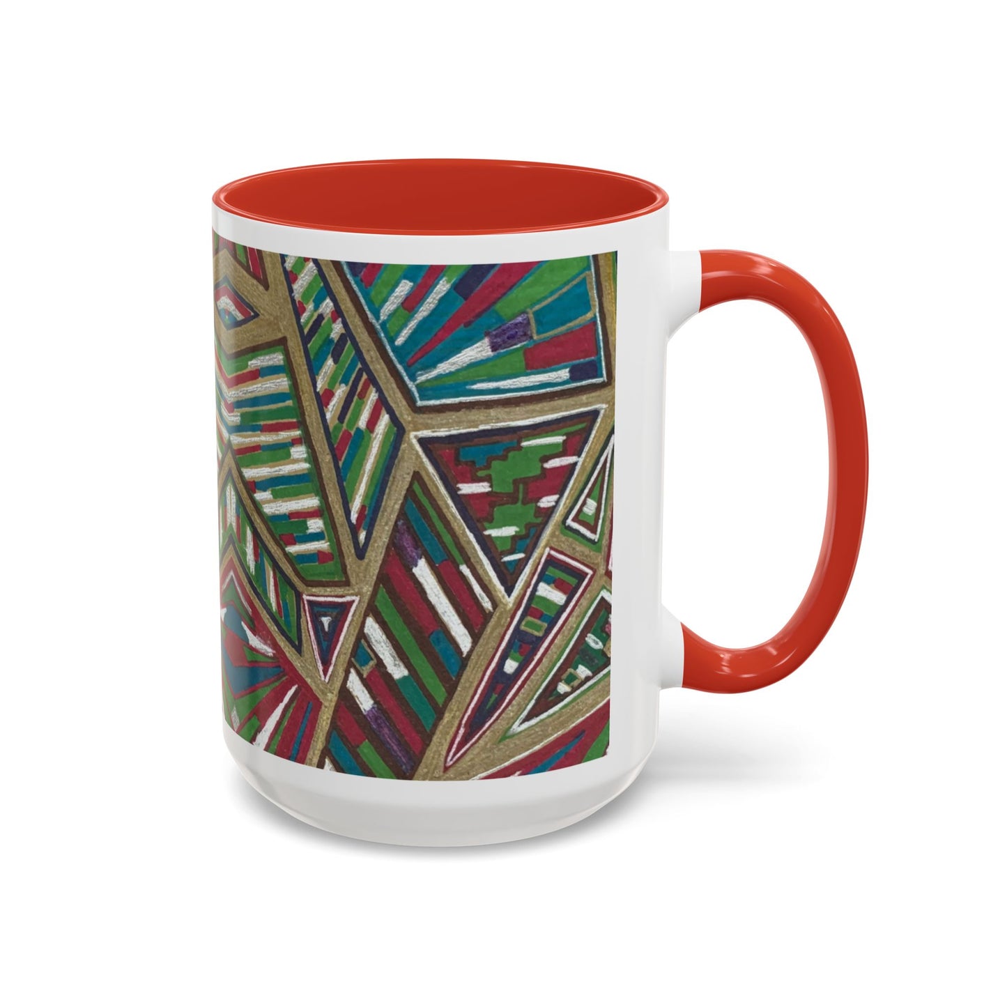 Geometric Abstract Accent Coffee Mug — Colorful Tribal Pattern 11/15oz