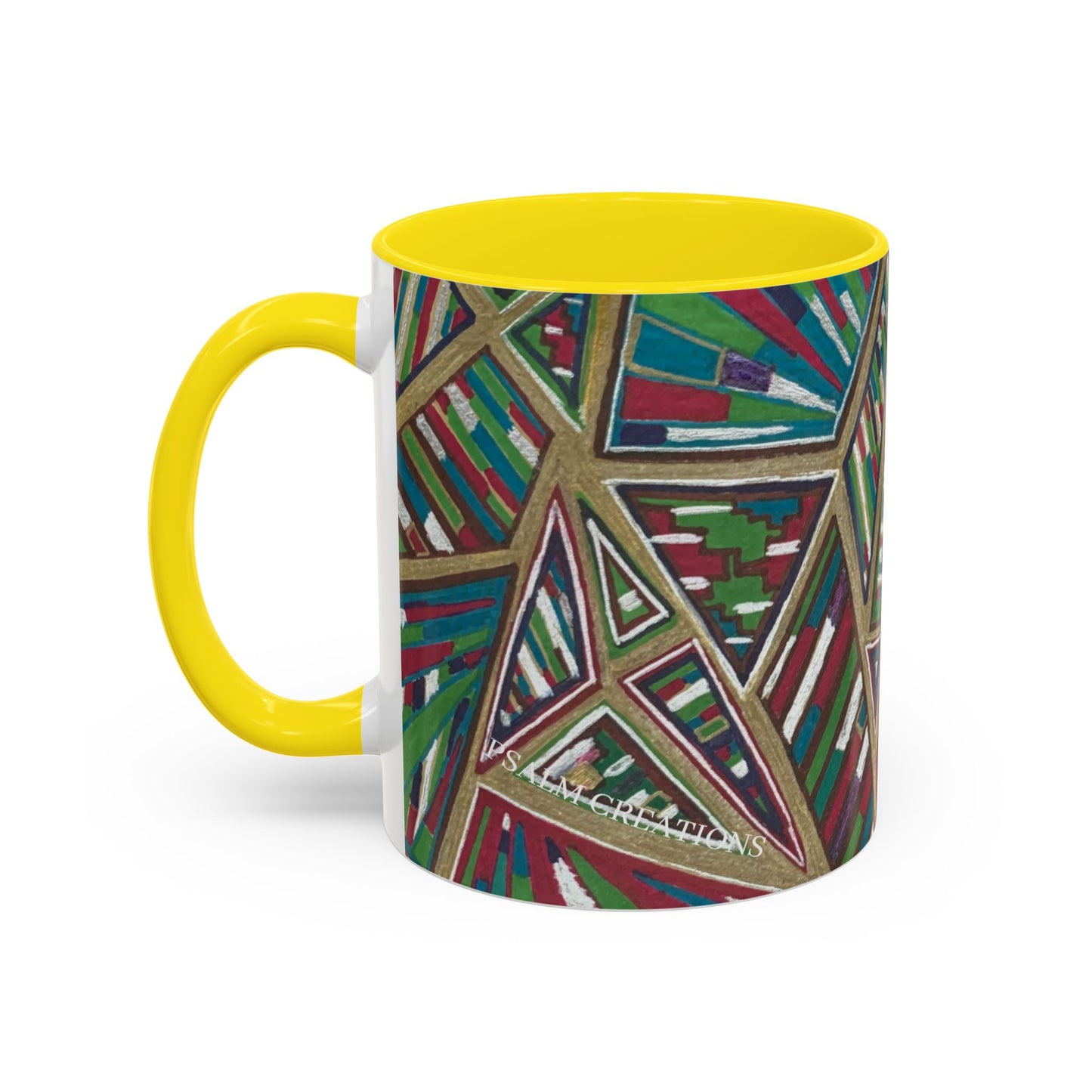 Geometric Abstract Accent Coffee Mug — Colorful Tribal Pattern 11/15oz