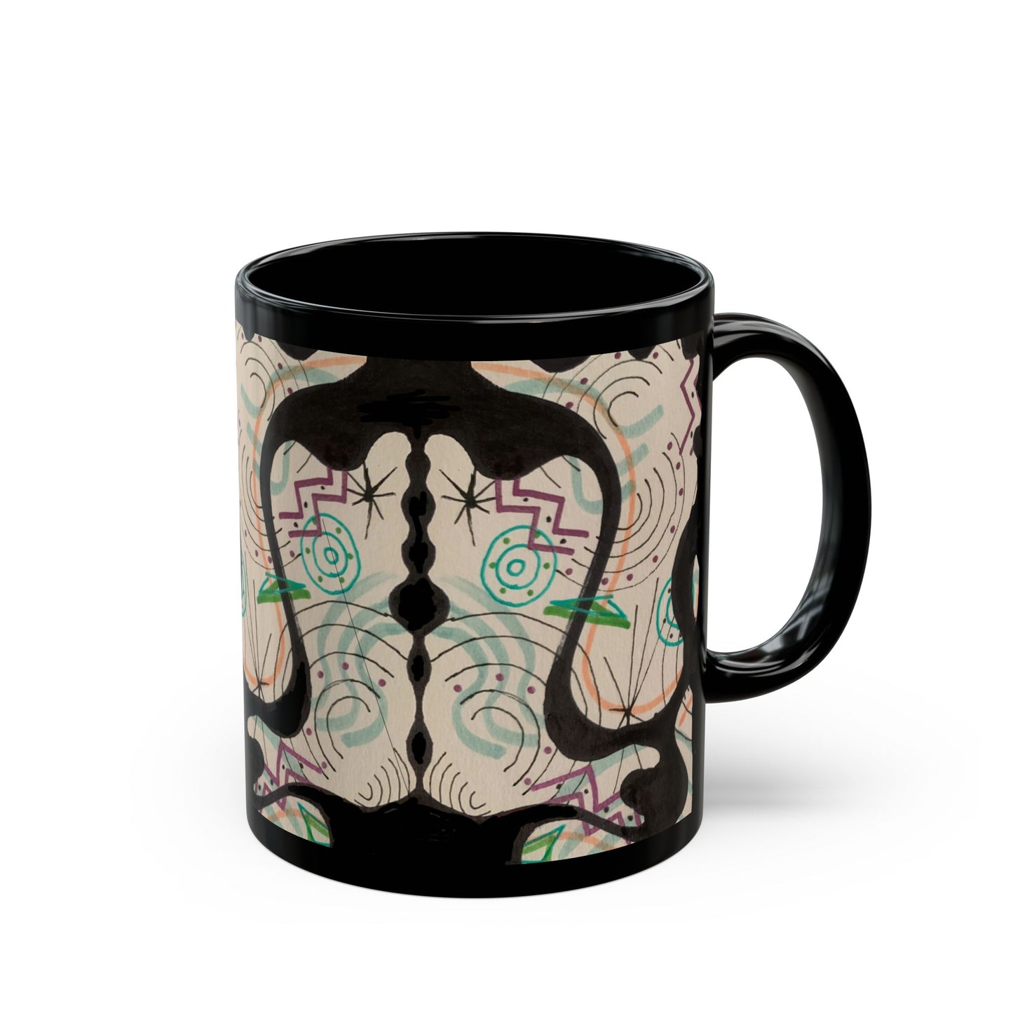 Abstract Black Art Mug — Modern Geometric Swirl Design (11oz & 15oz)