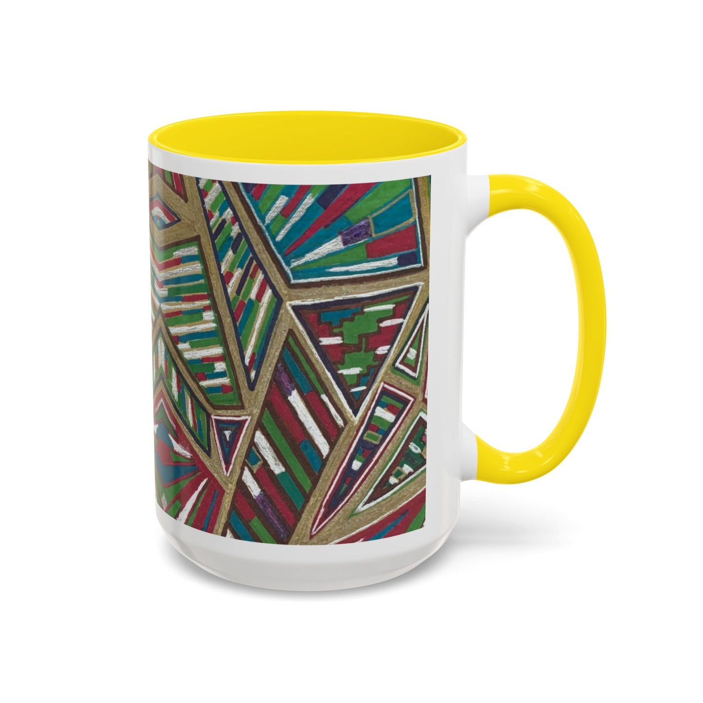 Geometric Abstract Accent Coffee Mug — Colorful Tribal Pattern 11/15oz