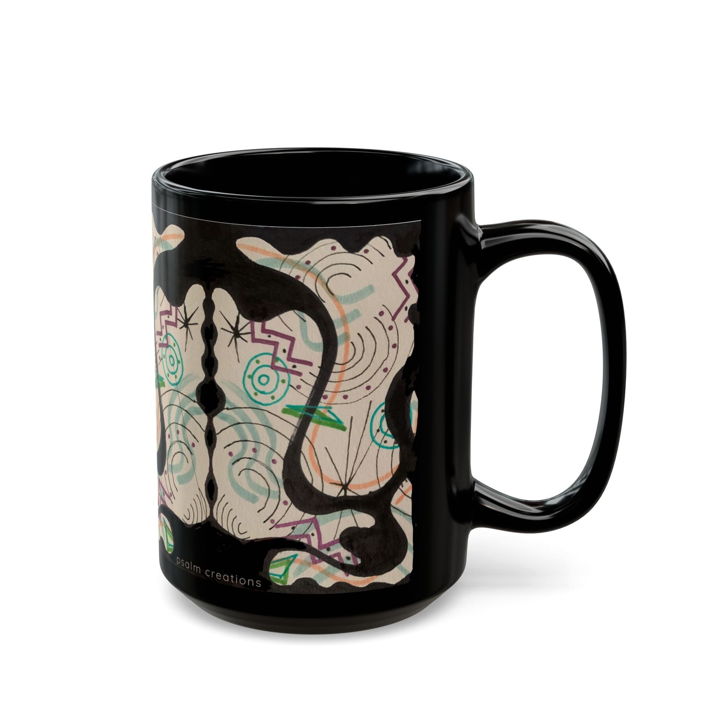 Abstract Black Art Mug — Modern Geometric Swirl Design (11oz & 15oz)