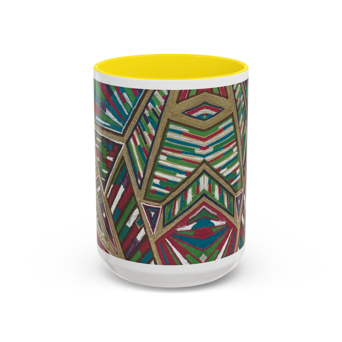Geometric Abstract Accent Coffee Mug — Colorful Tribal Pattern 11/15oz