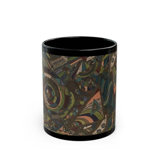Abstract Boho Pattern Black Coffee Mug – Earthy Geometric Art 11oz/15oz