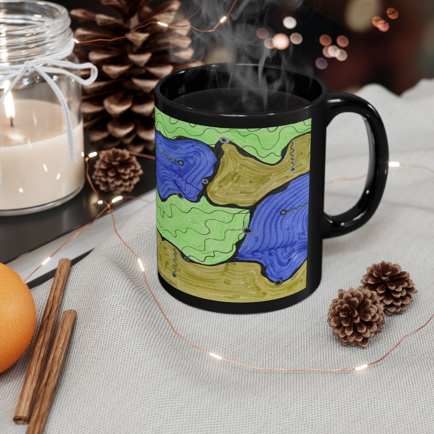 Fluid Abstract Black Mug — Colorful  Oceanic Art Coffee Cup (11oz/15oz)