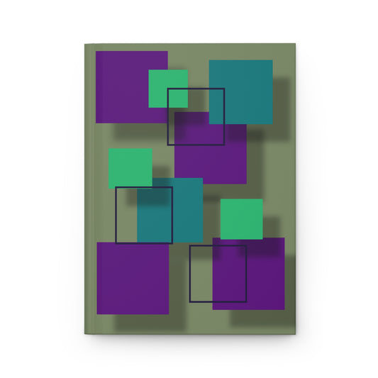 Elsewhere -Abstract Geometric Hardcover Journal — Purple & Teal Square Pattern