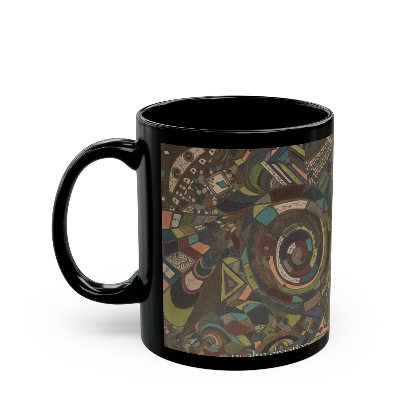 Abstract Boho Pattern Black Coffee Mug – Earthy Geometric Art 11oz/15oz