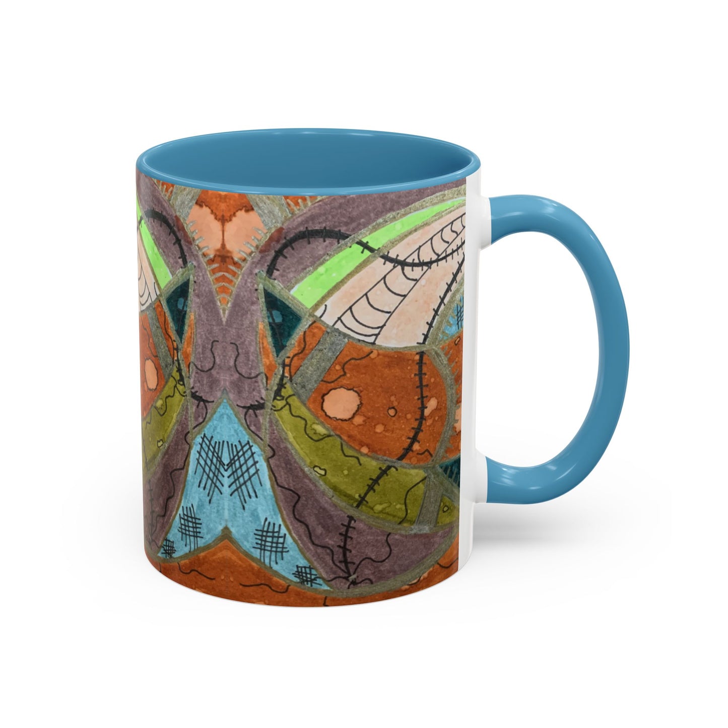 A Stitch in Time Accent Coffee Mug — Colorful Boho Art Ceramic