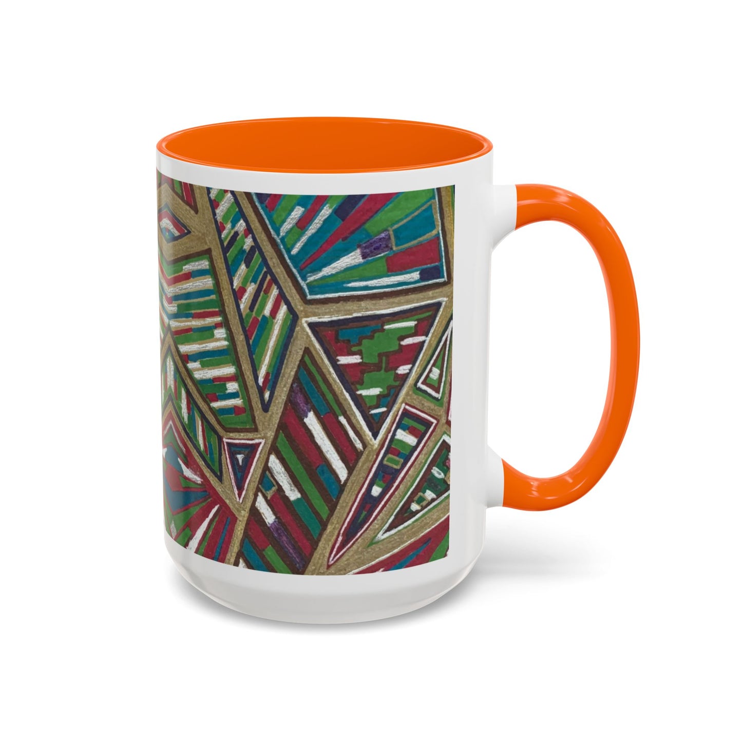 Geometric Abstract Accent Coffee Mug — Colorful Tribal Pattern 11/15oz