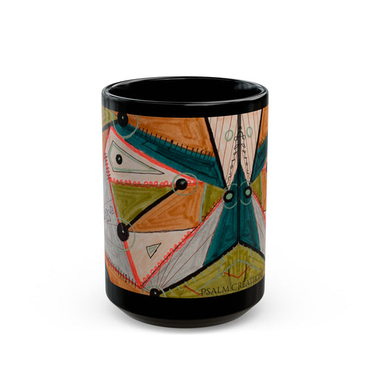 Abstract Geometric Art Mug — Colorful Patterned Black Ceramic Coffee Cup (11oz/15oz)