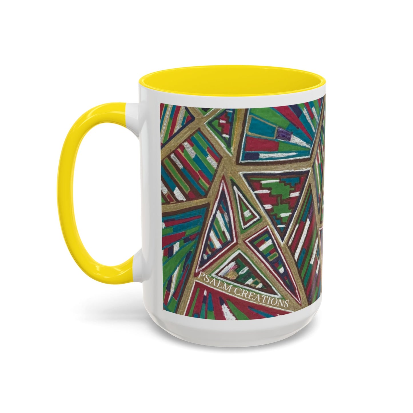 Geometric Abstract Accent Coffee Mug — Colorful Tribal Pattern 11/15oz