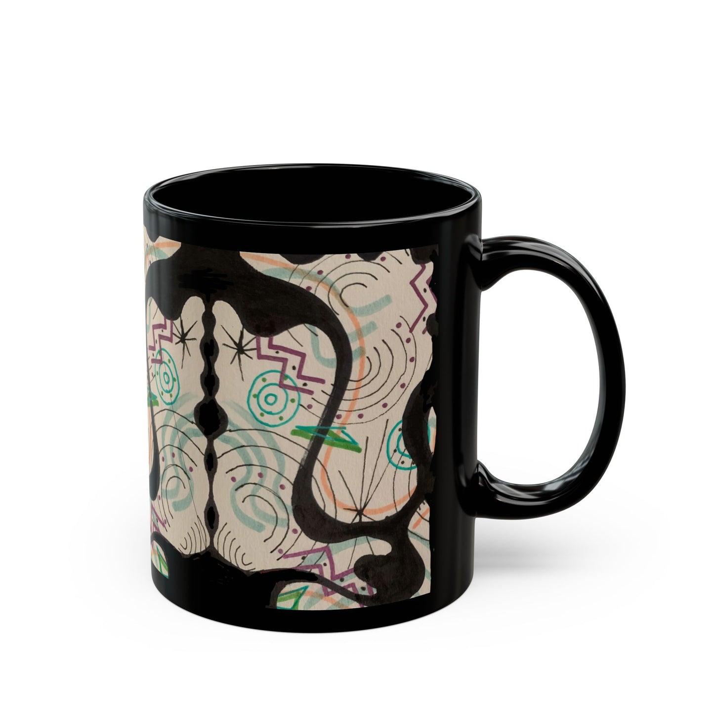 Abstract Black Art Mug — Modern Geometric Swirl Design (11oz & 15oz)